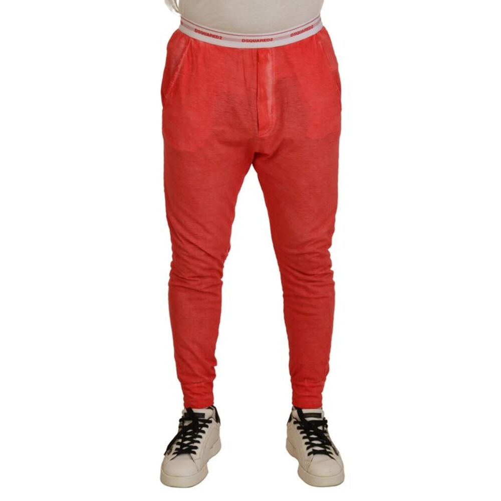 Dsquared² Orange Cotton Elastic Waist Logo Men Men's Pants (Pre-Owned)
